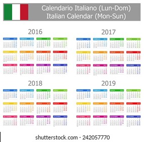 2016-2019 Type-1 Italian Calendar Mon-Sun on white background 