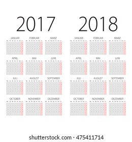 2017 and 2018 years German vector calendar.