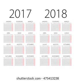 2017 and 2018 years Portuguese vector calendar.