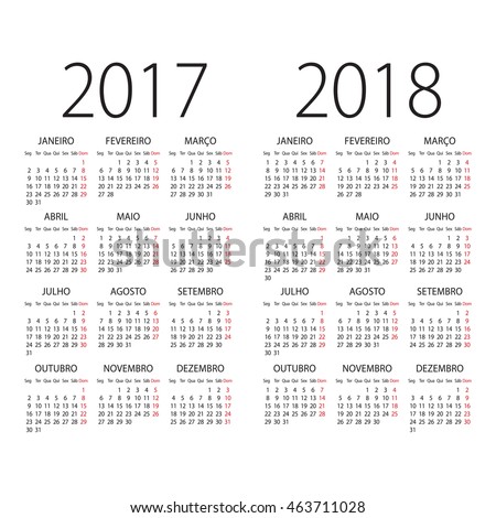 2017 and 2018 years Portuguese vector calendar.