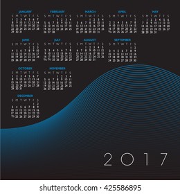 A 2017 abstract wavy line calendar for print or web