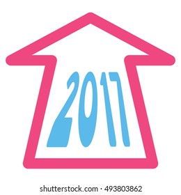 2017 Ahead Arrow vector icon. Style is flat graphic symbol, pink and blue colors, white background.