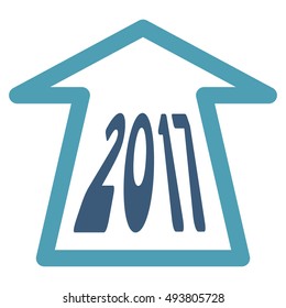 2017 Ahead Arrow vector pictogram. Style is flat graphic symbol, cyan and blue colors, white background.