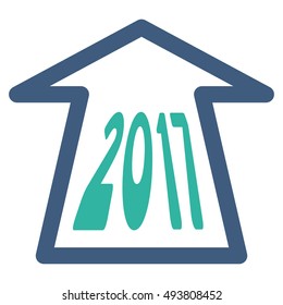 2017 Ahead Arrow vector pictograph. Style is flat graphic symbol, cobalt and cyan colors, white background.