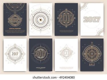 2017 - Annual Report Flyers - Sacred Symbols Design Set - Gold and White Elements on Dark and Light Background