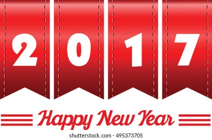 2017 annual year vector. Happy new year. 2017 year in Red ribbon.