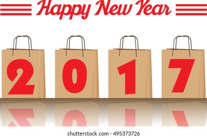 2017 annual year vector. Happy new year. 2017 in brown paper bag on white background 