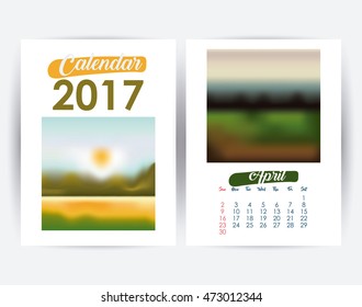2017 april year frame landscape picture photo calendar planner month day icon. Colorful and Flat design. Vector illustration