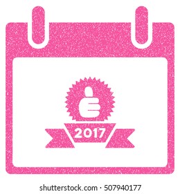 2017 Award Ribbon Calendar Day grainy textured icon for overlay watermark stamps. Flat symbol with unclean texture. Dotted vector pink ink rubber seal stamp with grunge design on a white background.