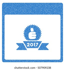 2017 Award Ribbon Calendar Page grainy textured icon for overlay watermark stamps. Flat symbol with dirty texture. Dotted vector cobalt ink rubber seal stamp with grunge design on a white background.