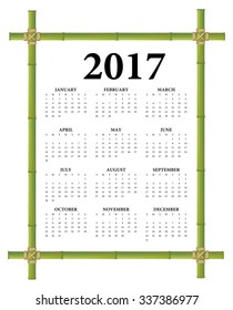 2017 Bamboo Frame Calendar. Weeks start on Sunday.