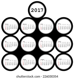 2017 black circles calendar for office