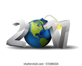 2017 Bomb - 3d text and Globe as a Bomb