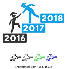 2017 Business Training Stairs flat vector pictograph. 2017 Business Training Stairs icon with gray, black, blue, green color versions.