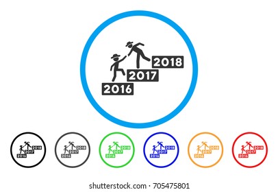 2017 Business Training Stairs vector rounded icon. Image style is a flat gray icon symbol inside a blue circle. Additional color variants are gray, black, blue, green, red, orange.