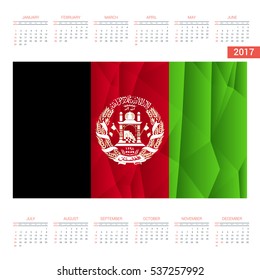 2017 Calendar - Afghanistan Country Flag Banner - Happy new Year calendar template - Week starts with Sunday - Vector illustration