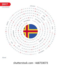 2017 Calendar, Aland Country Flag Circle Button, spiral Calendar illustration, Happy new Year calendar. vector illustration