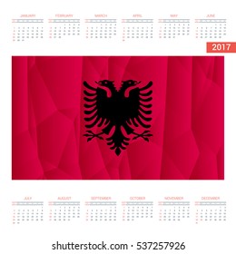 2017 Calendar - Albania Country Flag Banner - Happy new Year calendar template - Week starts with Sunday - Vector illustration