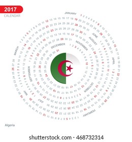 2017 Calendar, Alegeria Country Flag Circle Button, spiral Calendar illustration, Happy new Year calendar. vector illustration