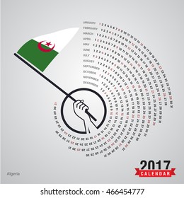 2017 Calendar, Alegeria Country Waving Flag banner, spiral illustration, swiral shape, calendar cover template, Happy new Year calendar. vector illustration