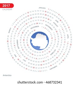 2017 Calendar, Antarctica Country Flag Circle Button, spiral Calendar illustration, Happy new Year calendar. vector illustration