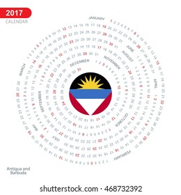 2017 Calendar, Antigua and Barbuda Country Flag Circle Button, spiral Calendar illustration, Happy new Year calendar. vector illustration