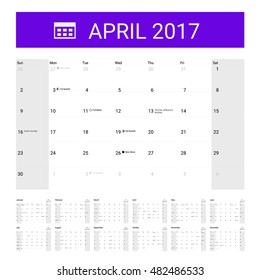 2017, calendar, april