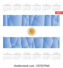 2017 Calendar - Argentina Country Flag Banner - Happy new Year calendar template - Week starts with Sunday - Vector illustration