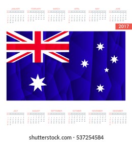 2017 Calendar - Australia Country Flag Banner - Happy new Year calendar template - Week starts with Sunday - Vector illustration