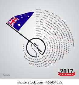 2017 Calendar, Australia  Country Waving Flag banner, spiral illustration, swirl shape, calendar cover template, Happy new Year calendar. vector illustration