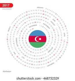 2017 Calendar, Azerbaijan Country Flag Circle Button, spiral Calendar illustration, Happy new Year calendar. vector illustration