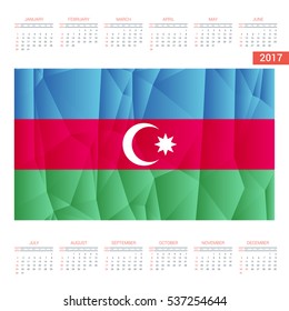 2017 Calendar - Azerbaijan Country Flag Banner - Happy new Year calendar template - Week starts with Sunday - Vector illustration