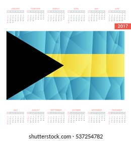 2017 Calendar - Bahamas Country Flag Banner - Happy new Year calendar template - Week starts with Sunday - Vector illustration