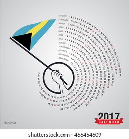2017 Calendar, Bahamas Country Waving Flag banner, spiral illustration, swirl shape, calendar cover template, Happy new Year calendar. vector illustration