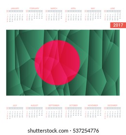 2017 Calendar - Bangladesh Country Flag Banner - Happy new Year calendar template - Week starts with Sunday - Vector illustration