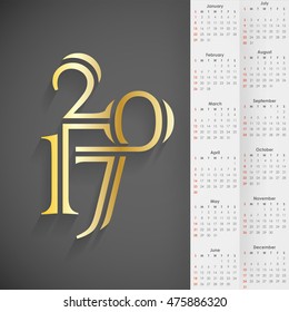 2017 Calendar  with Beautiful 2017 Typography.