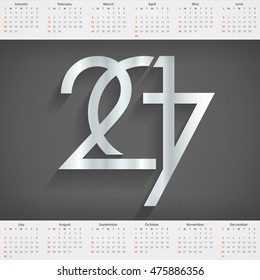 2017 Calendar  with Beautiful 2017 Typography.