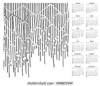 2017 calendar . Black and White abstract lines. Stylish solution for your design. ready template. Thin brush