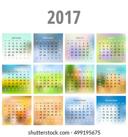 2017 Calendar. Blurred background design. Vector template.