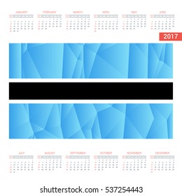 2017 Calendar - Botswana Country Flag Banner - Happy new Year calendar template - Week starts with Sunday - Vector illustration