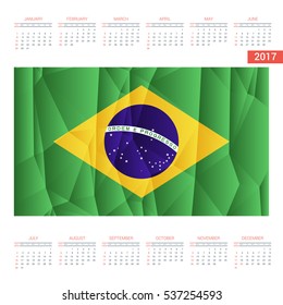 2017 Calendar - Brazil Country Flag Banner - Happy new Year calendar template - Week starts with Sunday - Vector illustration