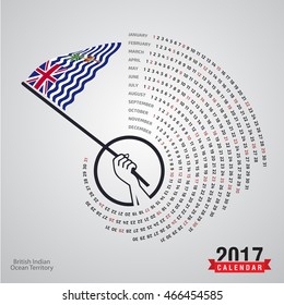 2017 Calendar, British Indian Ocean Territory Country Waving Flag banner, spiral illustration, swiral shape, calendar cover template, Happy new Year calendar. vector illustration