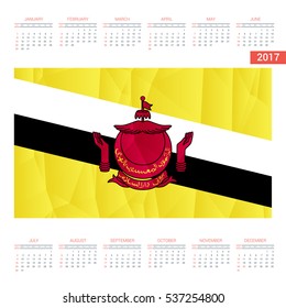 2017 Calendar - Brunei Country Flag Banner - Happy new Year calendar template - Week starts with Sunday - Vector illustration
