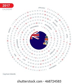 2017 Calendar, Cayman Islands Country Flag Circle Button, spiral Calendar illustration, Happy new Year calendar. vector illustration