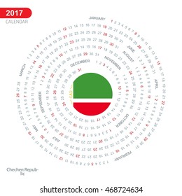 2017 Calendar, Chechen Republic of Lchkeria Country Flag Circle Button, spiral Calendar illustration, Happy new Year calendar. vector illustration