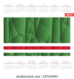 2017 Calendar - Chechen-Republic-of-Lchkeria Country Flag Banner - Happy new Year calendar template - Week starts with Sunday - Vector illustration