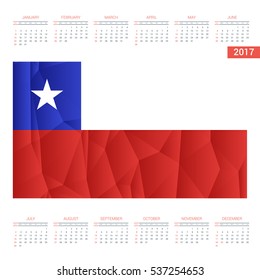 2017 Calendar - Chile Country Flag Banner - Happy new Year calendar template - Week starts with Sunday - Vector illustration