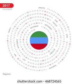 2017 Calendar, Dagestan Country Flag Circle Button, spiral Calendar illustration, Happy new Year calendar. vector illustration