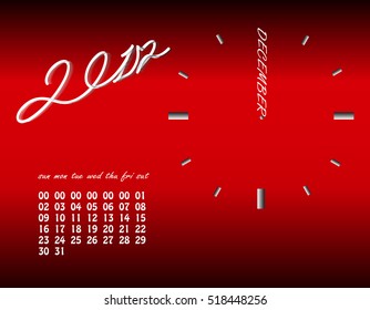 2017 Calendar December clock on red Background Design Vector