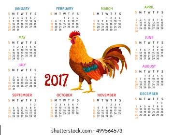 2017 Calendar Design. Rooster Year.